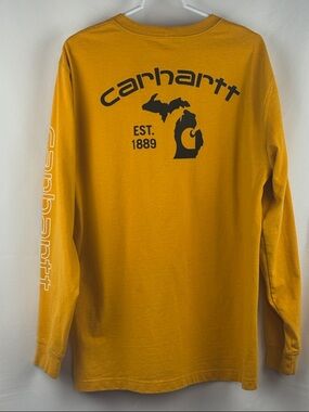 Carhartt Loose Fit Size M Mustard Yellow Long Sleeve T Shirt Michigan Graphic